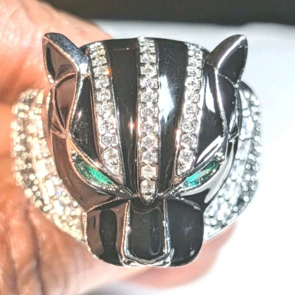 Retro 3Ct Round Cut Lab-Created Diamond Onyx Men's Black Panther Ring Sz 12 - Picture 14 of 17